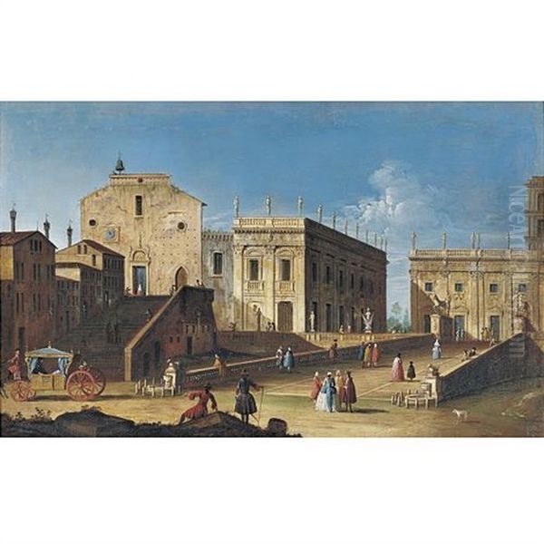 View Of The Capitoline, Rome, With The Church Of Sta Maria D'aracoeli At Left Oil Painting by  Master of the Langmatt Foundation Views