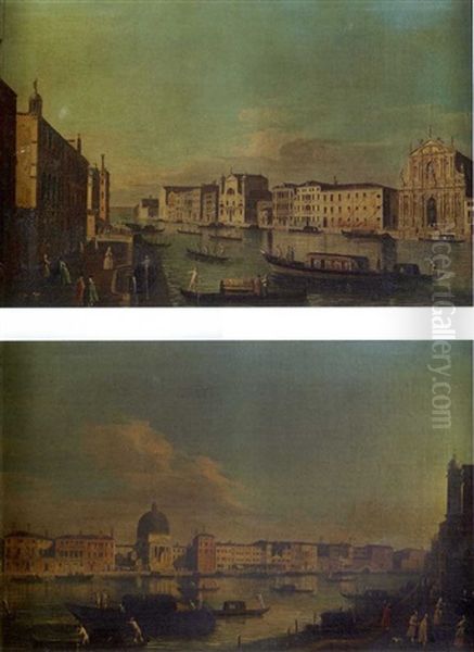 Vue Du Grand Canal Avec Les Eglises Des Scalzi Et De Santa Lucia Et Avec Les Palais Bragadin Et Barizza Oil Painting by  Master of the Langmatt Foundation Views