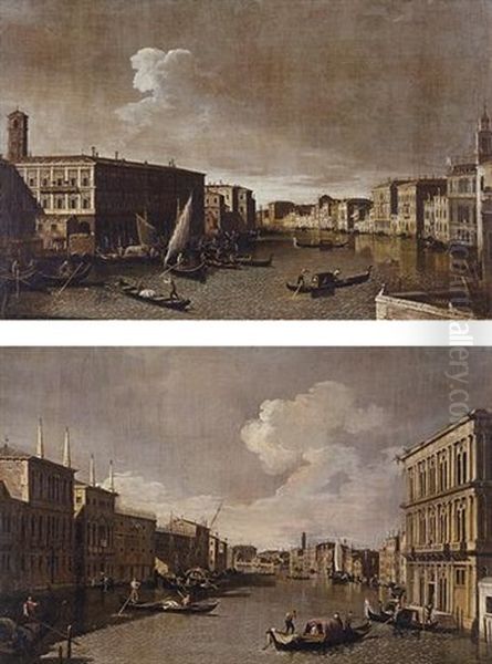 View Of The Grand Canal Looking North From The Rialto (+ View Of The Grand Canal From The Palazzo Vendramin Calergi; Pair) Oil Painting by  Master of the Langmatt Foundation Views