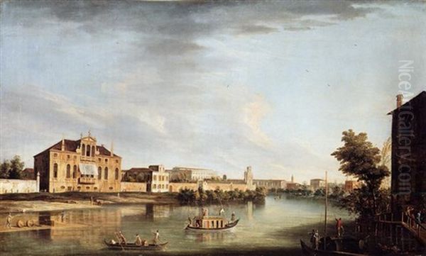 A View Of The River Brenta At Stra With The Villa Cappello And The Villa Pisani, Looking Out Towards The Gardens Oil Painting by  Master of the Langmatt Foundation Views