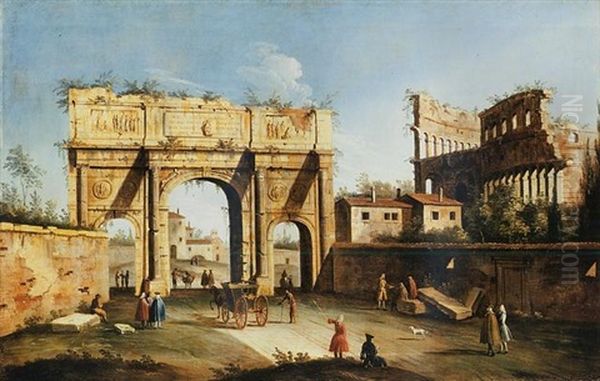 The Arch Of Constantine And The Colosseum, Rome Oil Painting by  Master of the Langmatt Foundation Views