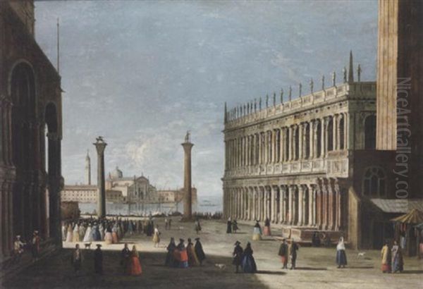 Elegant Figures In The Piazetta, Venice, Looking South With A View Towards San Giorgio Maggiore Oil Painting by  Master of the Langmatt Foundation Views