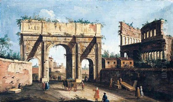 Rome, A View Of The Arch Of Constantine, With The Colosseum In The Right Background Oil Painting by  Master of the Langmatt Foundation Views