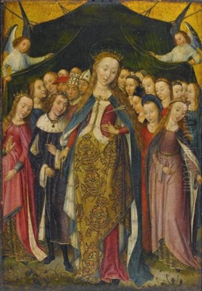 Saint Ursula Protecting The Eleven Thousand Virgins With Her Cloak Oil Painting by  Master of the Legend of Saint Barbara