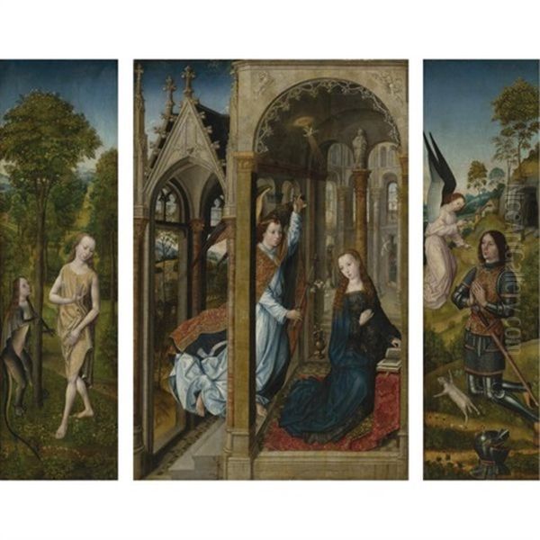 The Annunciation (triptych) Oil Painting by  Master of the Legend of Saint Barbara