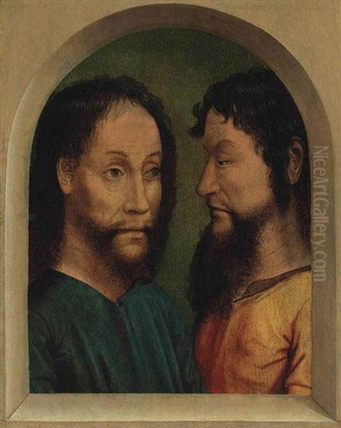 Two Apostles, Bust-length, At A Window by  Master of the Legend of Saint Lucy