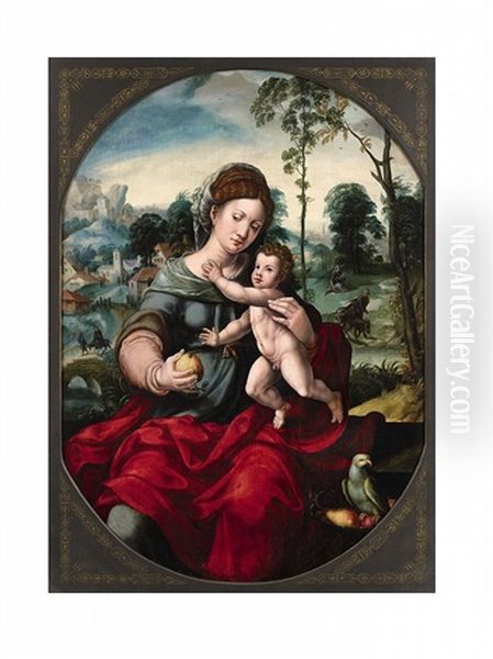 Virgin And Child With The Rest On The Flight Into Egypt Oil Painting by  Master of the Parrot