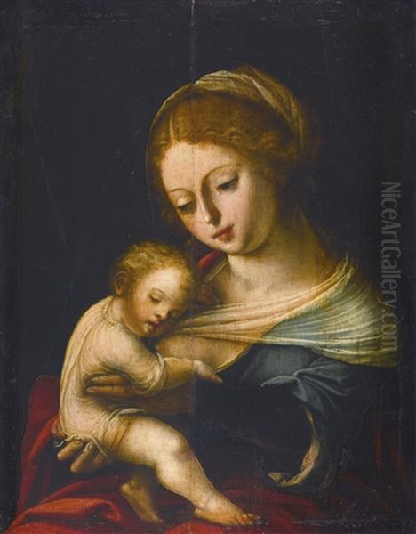 Virgin With The Sleeping Christ Child Oil Painting by  Master of the Parrot