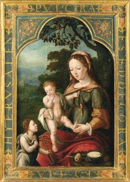 The Virgin And Child With The Infant Saint John The Baptist Oil Painting by  Master of the Parrot