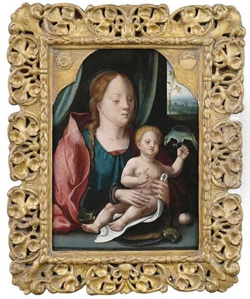 Madonna Mit Dem Christusknaben, Der Einen Papagei Auf Seiner Linken Hand Halt Oil Painting by  Master of the Parrot