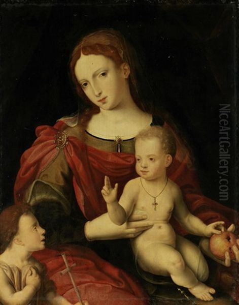 Madonna Mit Jesus Und Johannes Dem Taufer Oil Painting by  Master of the Parrot