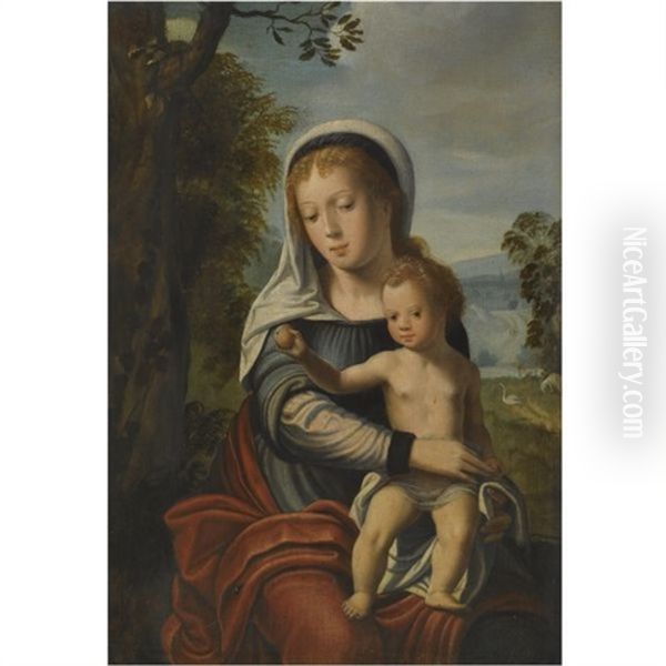 The Virgin And Child In A Landscape Oil Painting by  Master of the Parrot