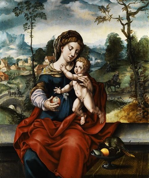 Madonna Mit Dem Kind In Landschaft Oil Painting by  Master of the Parrot