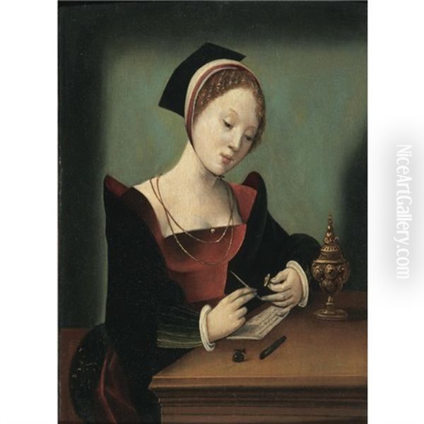 The Virgin Reading In An Interior Oil Painting by  Master of the Parrot