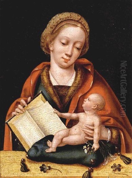 The Madonna And Child Holding A Book Oil Painting by  Master of the Parrot