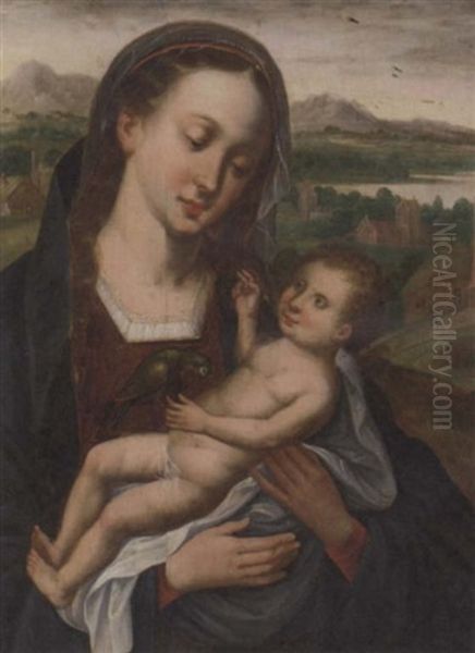 The Virgin And Child With A Parrot Oil Painting by  Master of the Parrot