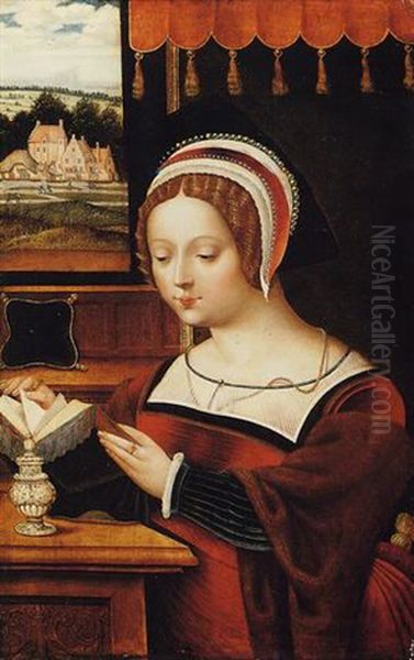 Mary Magdalene Reading, Seated Before An Open Window Oil Painting by  Master of the Parrot