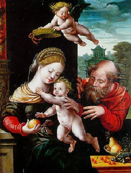 Sainte Famille Oil Painting by  Master of the Parrot