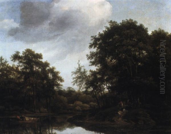 A Wooded River Landscape Oil Painting by  Master of the Parrot