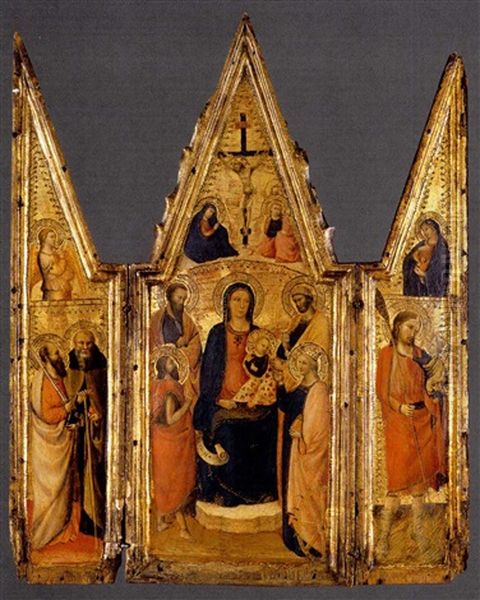 Madonna Con Il Bambino E I Santi Caterina D'alessandria, Giovanni Battista, Pietro E Giacomo (triptych) Oil Painting by  Master of the Perkins Saint Paul