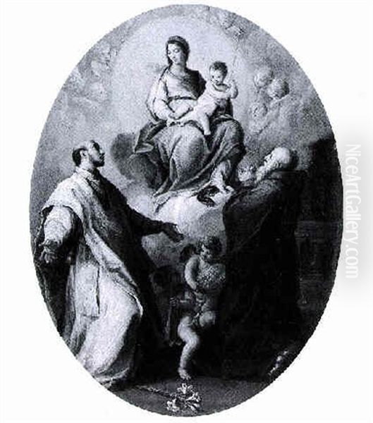 The Madonna And Child With Sts. Ignatius, Loyola And Anthony Of Padua Oil Painting by Agostino Masucci