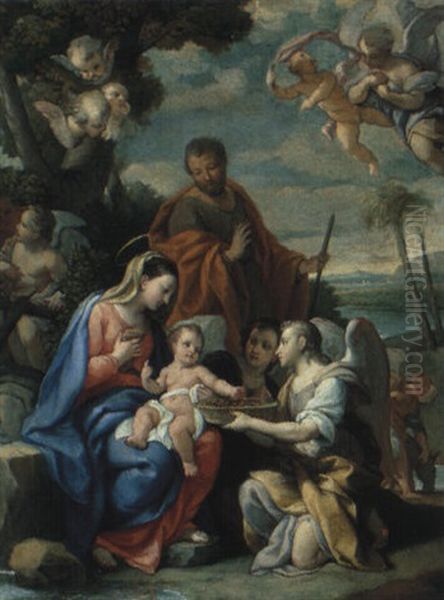 Le Repos De La Sainte Famille Oil Painting by Lorenzo Masucci