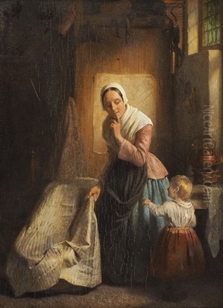 Interieur Mit Mutter Und Kind Oil Painting by Johannes Engel Masurel