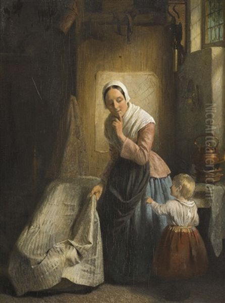 Interieur Mit Mutter Und Kind Oil Painting by Johannes Engel Masurel