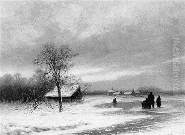 Figures In A Winter Landscape Oil Painting by Johannes Engel Masurel