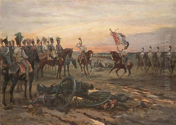 Szene Aus Dem Russisch-franzosischen Krieg Oil Painting by Viktor Vikentevich Masurovsky