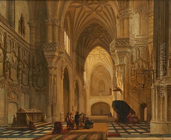 Interieur D'eglise Oil Painting by Joseph Maswiens