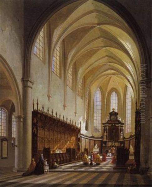 Les Stalles De L'eglise Ste. Gertrude A Louvain Oil Painting by Joseph Maswiens