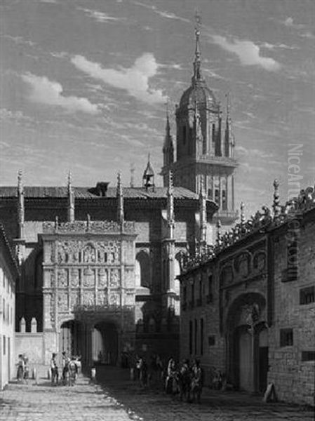 Marktplatz Vor Der Kathedrale In Salamanca Oil Painting by Joseph Maswiens