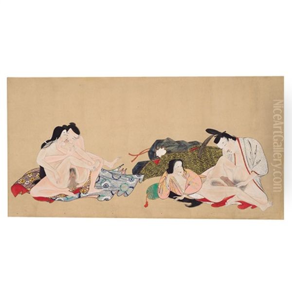 Handwritten Higa, 12 Scenes Oil Painting by Iwasa Matabei