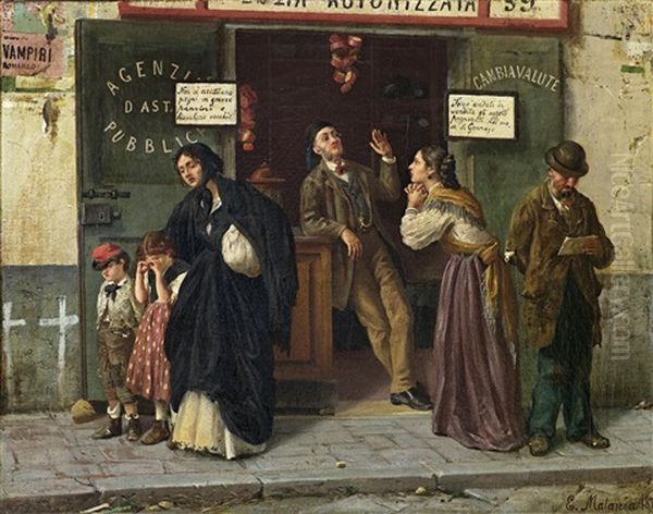 Beim Pfandleiher Bzw. Die Geschlossene Bank Oil Painting by Edoardo Matania