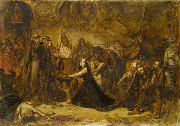 Skizze Des Gemaldes Polen Wird In Fesseln Geschlagen Oil Painting by Jan Matejko