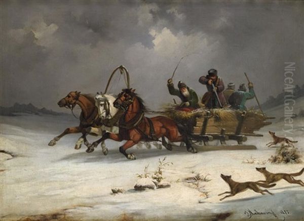 Chasse Au Loup Oil Painting by Josef Mathauser