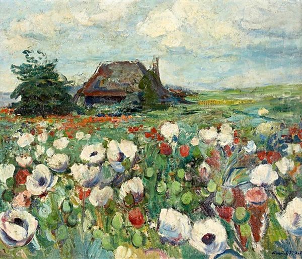 Bauernkate Im Tulpenfeld Oil Painting by Arvid Mather