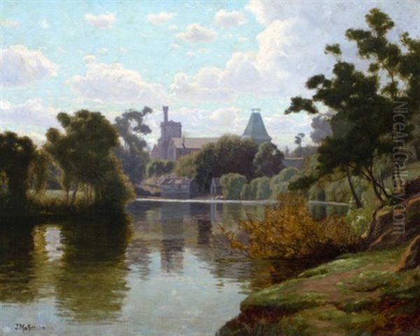 Australian Paper Mill Overlooking The Yarra 1910 Oil Painting by John Mather