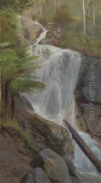 A Waterfall, Australia Oil Painting by John Mather