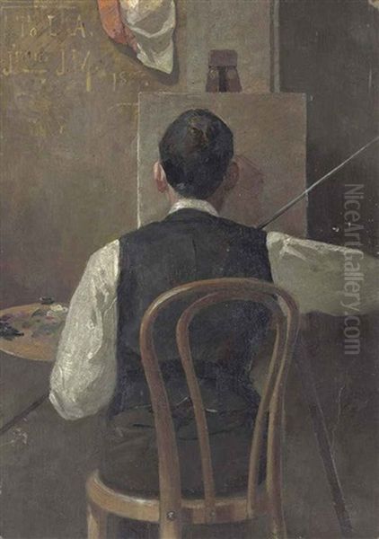 The Artist At His Easel (louis Abrahams) Oil Painting by John Mather