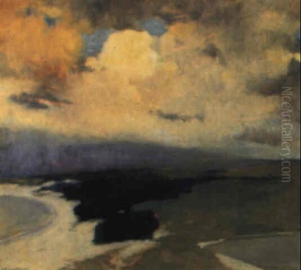 Cloudburst Over The Coast Oil Painting by Arthur Frank Mathews