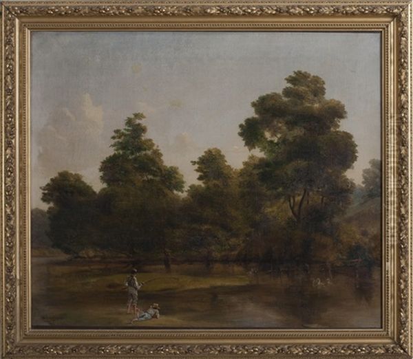 Boys Fishing In A Stream Oil Painting by William Thomas Mathews