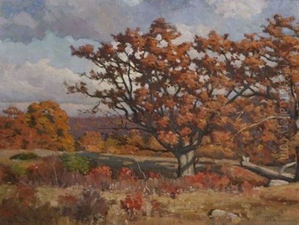 Mcsparran Hill Oaks/a Rhode Island View Oil Painting by Frank Convers Mathewson