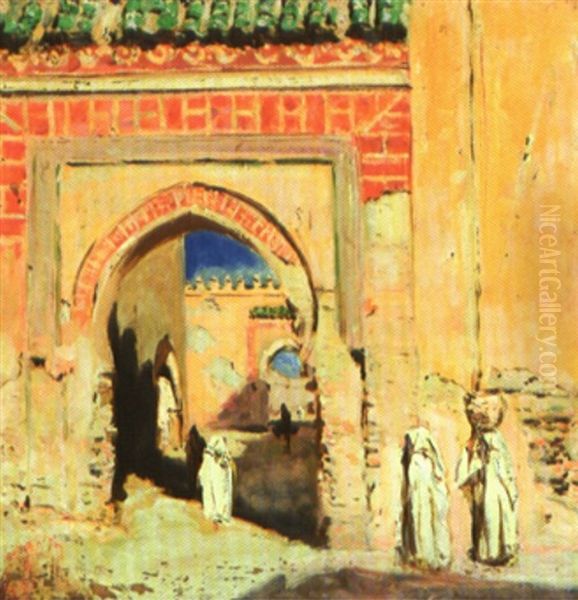 Femmes Devant Une Porte De Fes Oil Painting by Georges Mathey