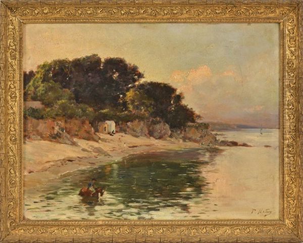 Plage Et Petit Cavalier Se Baignant Oil Painting by Paul Mathey