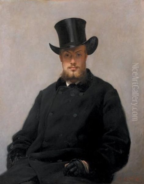 Portrait D'homme Au Chapeau Haut-de-forme Oil Painting by Paul Mathey