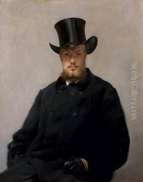 Portrait D'homme Au Chapeau Haut De Forme Oil Painting by Paul Mathey