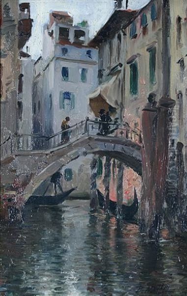 Petit Canal, A Venetian Backwater Oil Painting by Paul Mathey