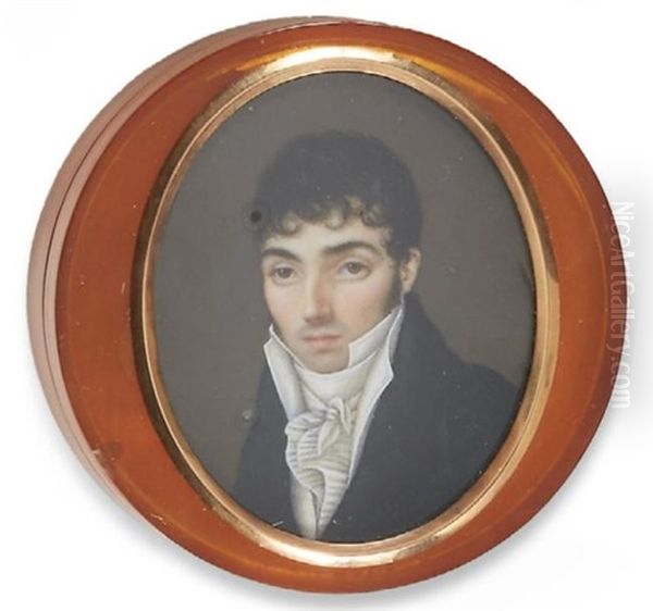 Portrait De Jeune Homme Pensif A La Redingote Bleu-nuit Et A La Cravate Blanche Oil Painting by Thomas Mathies